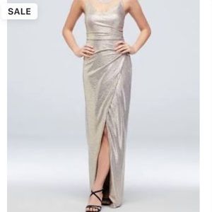 Betsy and Adam Ruched Metallic Knit Gold Dress